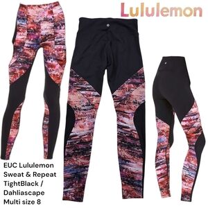 Lululemon Sweat & Repeat TightBlack / Dahliascape Multi HR Full Lenght Women's 8